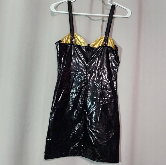 Black & Gold PVC Vinyl Mini Dress - XS - Picture 3 of 3